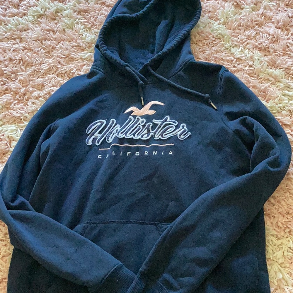 Navy blue Hollister Hoodie, with pink detailing